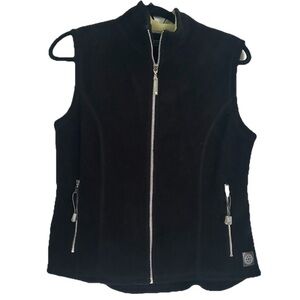 Sporting Life Toronto Womens Black Fleece Zip-Up Vest Green Collar Pockets Warm